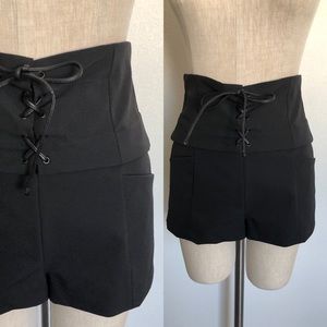 ZARA BLACK HIGH WAISTED LACE UP TIE SHORTS - S